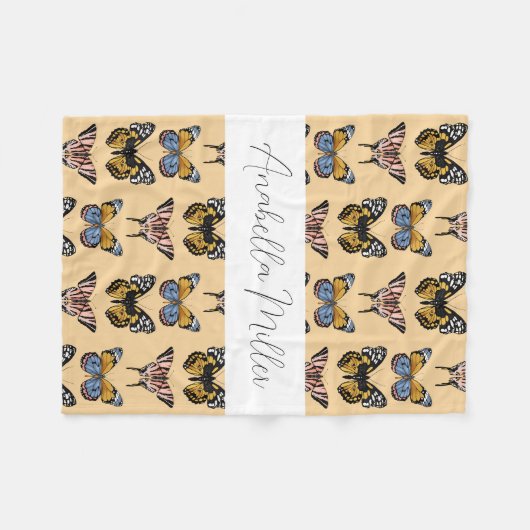 Moderne Oranje Boho vlinderpatroon Kinder naam Fleece Deken (Voorkant (Horizontaal))