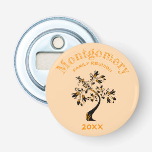 Moderne Oranje boomstamfamilie reünie Memento Button Flesopener
