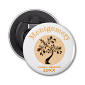 Moderne Oranje boomstamfamilie reünie Memento Button Flesopener (Voorkant)