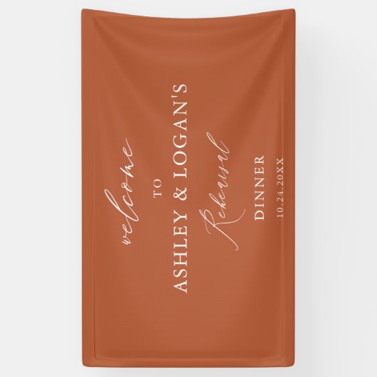 Moderne Oranje Bruiloft Proefhoofdiner  Spandoek (Verticaal)