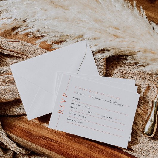 Moderne Oranje bruiloft RSVP antwoord Kaart Maalti