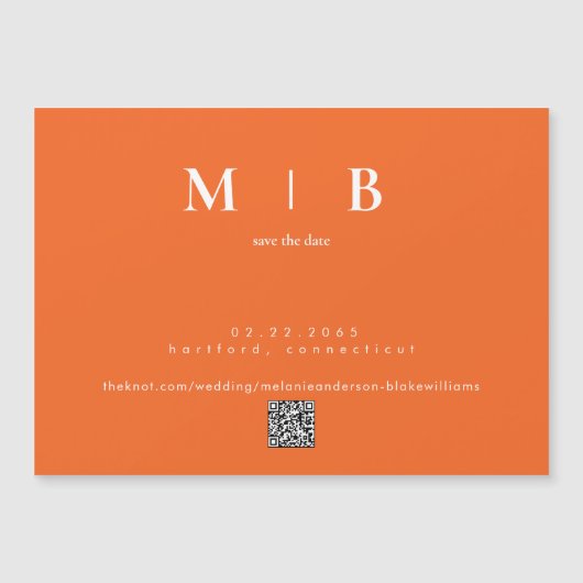 Moderne Oranje bruiloft Save the Date Magnetische Uitnodiging (Voorkant)