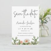 Moderne Oranje Cactus Bruiloft Save The Date Kaart (Staand voorkant)