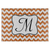 Moderne Oranje Chevron Monogram Glassnijplank Snijplank (Voorkant)