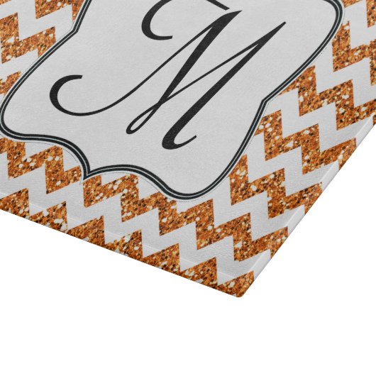 Moderne Oranje Chevron Monogram Glassnijplank Snijplank (Hoek)