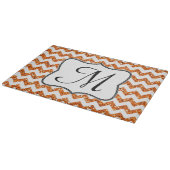 Moderne Oranje Chevron Monogram Glassnijplank Snijplank (Hoek)