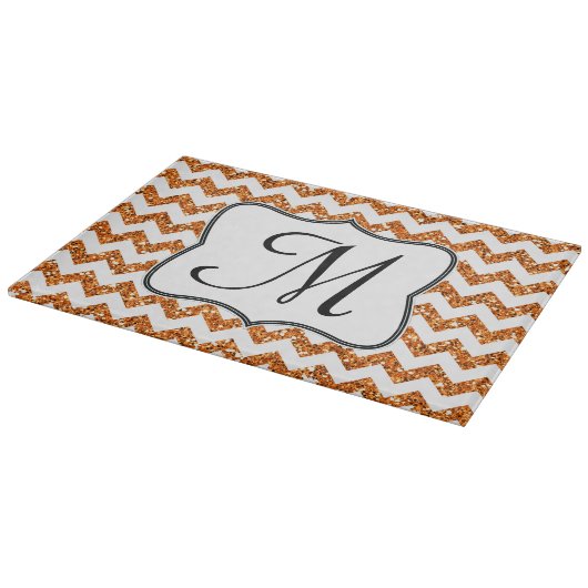 Moderne Oranje Chevron Monogram Glassnijplank Snijplank (Hoek)