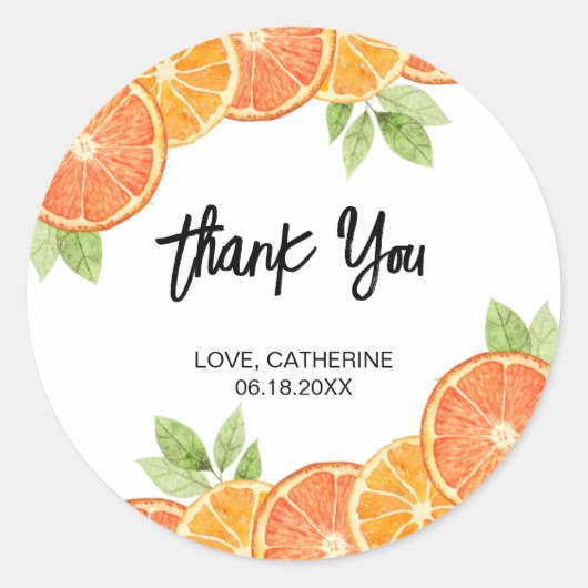 Moderne Oranje Citrus Slice Summer dank u Ronde Sticker (Voorkant)