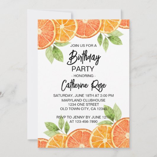 Moderne Oranje Citrus Slice Zomer Verjaardagsfeest Kaart (Voorkant)