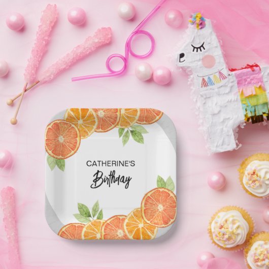Moderne Oranje Citrus Slice Zomerverjaardag Papieren Bordje (Feest)