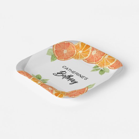 Moderne Oranje Citrus Slice Zomerverjaardag Papieren Bordje (Gebogen)