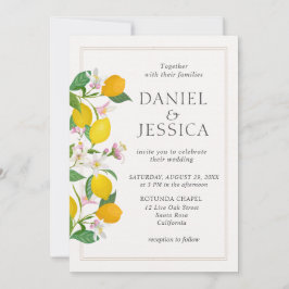 Moderne Oranje citrusbloesem waterverf bruiloft Kaart