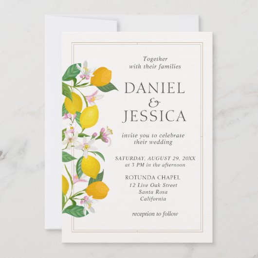 Moderne Oranje citrusbloesem waterverf bruiloft Kaart (Voorkant)