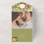 Moderne Oranje Citrusvrucht Bruiloft All In One Uitnodiging (Buitenkant)