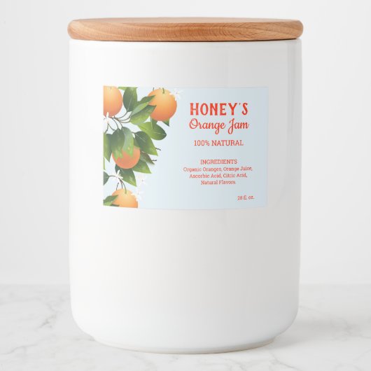 Moderne Oranje citrusvruchten inblikken Voedselcontainer Etiket (Voorkant)