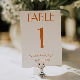 Moderne Oranje Crème Whimsical Huwelijk Tafel Numm Kaart