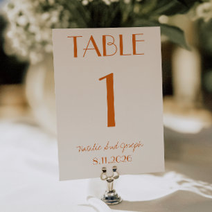 Moderne Oranje Crème Whimsical Huwelijk Tafel Numm Kaart