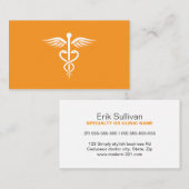 Moderne oranje dokter caduceus visitekaartje (Voorkant / Achterkant)