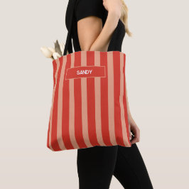 Moderne oranje en beige strepen monogram naam tote bag