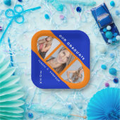 Moderne Oranje en blauwe Afstuderen fotocollage Papieren Bordje (Feest)