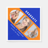 Moderne Oranje en blauwe Afstuderen fotocollage Servet (Voorkant)