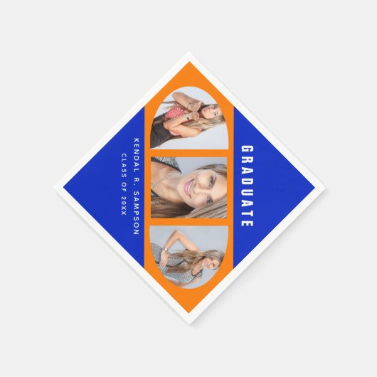 Moderne Oranje en blauwe Afstuderen fotocollage Servet (Hoek)