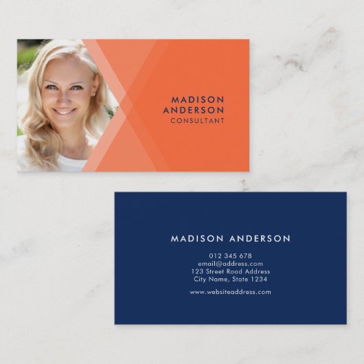 Moderne Oranje en blauwe gelaagde geometrische fot Visitekaartje (Voorkant / Achterkant)