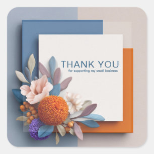 Moderne Oranje en Blauwe Geometrische Bloem Kleur Vierkante Sticker