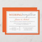 Moderne oranje en grijze trouwreceptie uitnodiging (Voorkant / Achterkant)