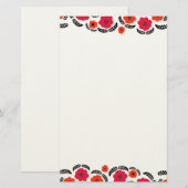 Moderne Oranje en rode Floral Briefpapier (Voorkant / Achterkant)