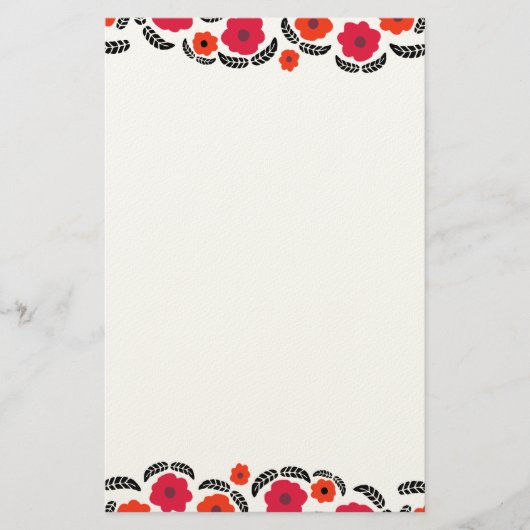 Moderne Oranje en rode Floral Briefpapier (Voorkant)