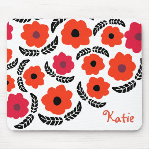 Moderne Oranje en rode Floral Muismat