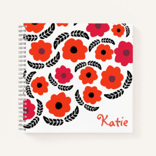 Moderne Oranje en rode Floral Notitieboek