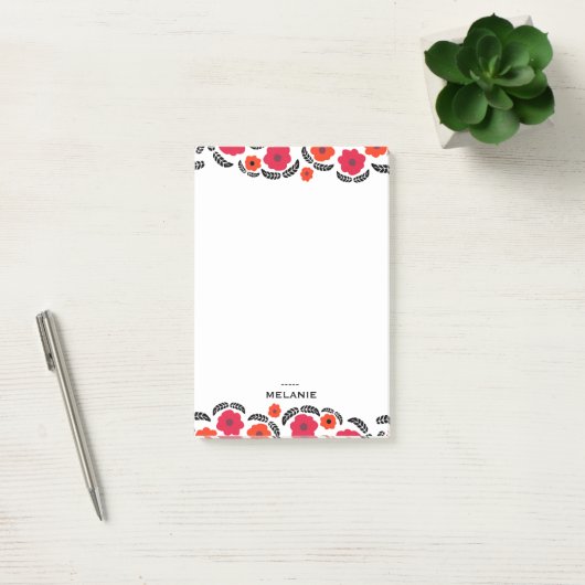Moderne Oranje en rode Floral Post-it® Notes (Kantoor)