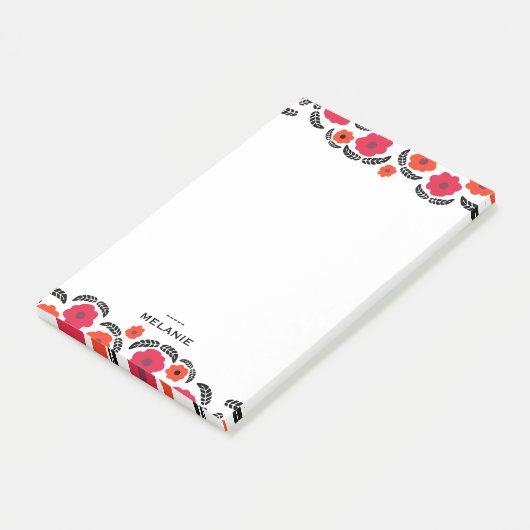 Moderne Oranje en rode Floral Post-it® Notes (Schuin)