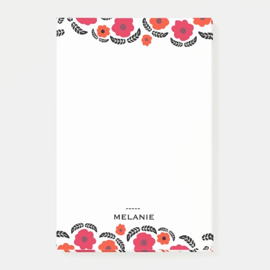 Moderne Oranje en rode Floral Post-it® Notes (Voorkant)