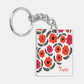Moderne Oranje en rode Floral Sleutelhanger (Voorkant Links)