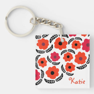 Moderne Oranje en rode Floral Sleutelhanger