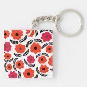 Moderne Oranje en rode Floral Sleutelhanger (Achterkant)