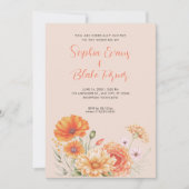 Moderne Oranje en roze beige bruiloft Kaart (Voorkant)