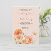 Moderne Oranje en roze beige bruiloft Kaart (Staand voorkant)