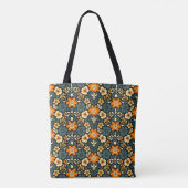 Moderne oranje en turquoise bloemendesign tote bag (Achterkant)
