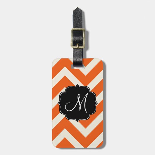 Moderne Oranje en witte Chevron Stripes Bagagelabel (Voorkant verticaal)