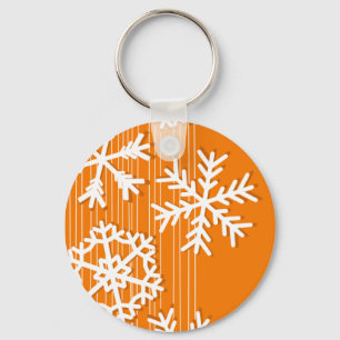 Moderne oranje en witte Kerstmis witte sneeuwvlokk Sleutelhanger