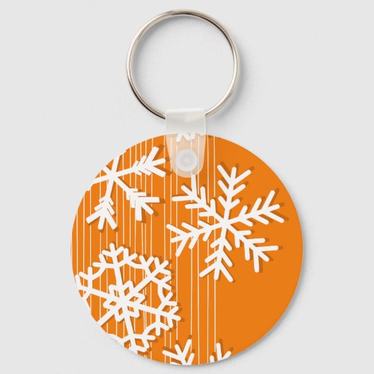 Moderne oranje en witte kerstwitte sneeuwvlokken sleutelhanger (Voorkant)