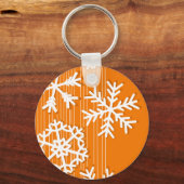 Moderne oranje en witte kerstwitte sneeuwvlokken sleutelhanger (Voorkant)