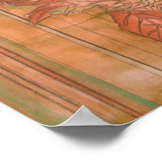 Moderne Oranje Floral Print op gestripte achtergro (Hoek)