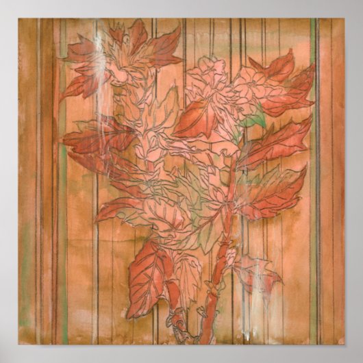 Moderne Oranje Floral Print op gestripte achtergro (Voorkant)