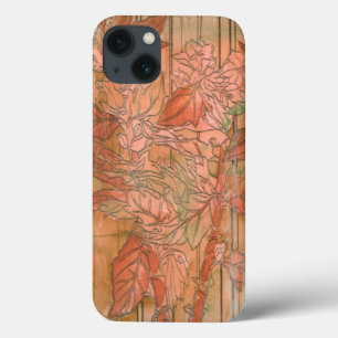 Moderne Oranje Floral Print op gestripte achtergro iPhone 13 Hoesje