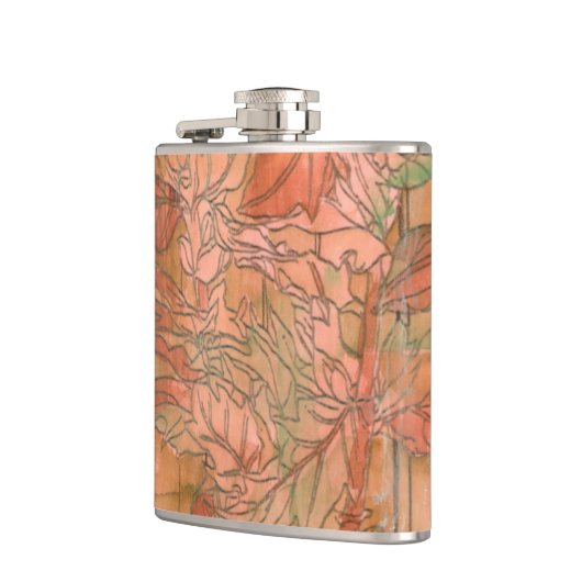Moderne Oranje Floral Print op gestripte achtergro Heupfles (Links)